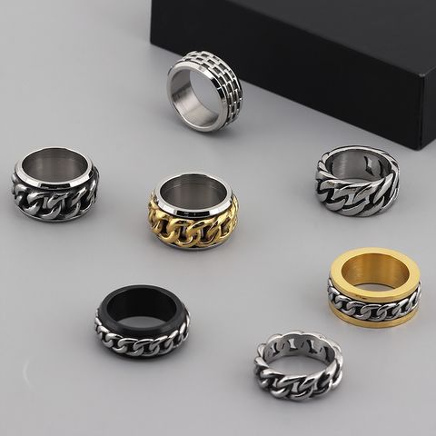 Retro Rock Classic Style Chains Print Twist Stainless Steel Titanium Steel Steel 18K Gold Plated Men's Rings
