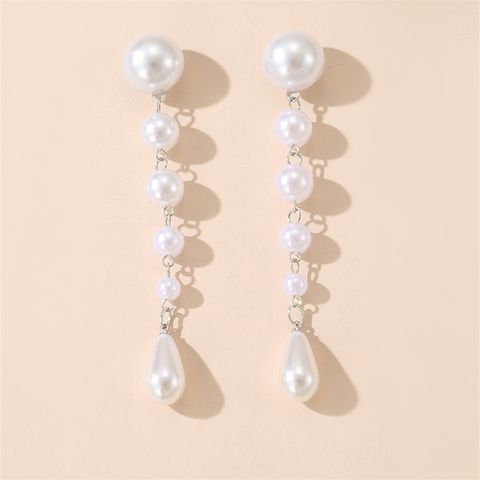 1 Pair Vintage Style Simple Style Water Droplets Solid Color Beaded Plating Imitation Pearl Alloy Drop Earrings