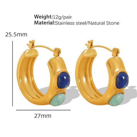 1 Pair Elegant Vintage Style Round Plating Titanium Steel Natural Stone 18k Gold Plated Hoop Earrings