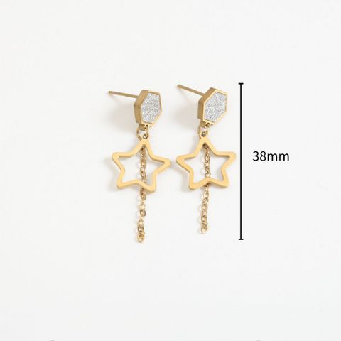1 Pair Simple Style Classic Style Hexagon Star Plating Chain Stainless Steel Drop Earrings