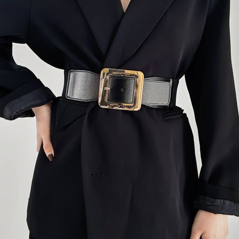Elegante Negocio Formal Color Sólido Cuero Sintético Mujeres Cinturones De Cuero