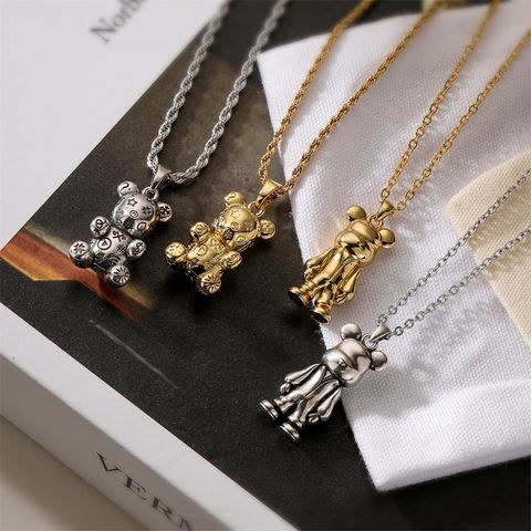 Simple Style Little Bear Stainless Steel Copper Plating Inlay Zircon Pendant Necklace