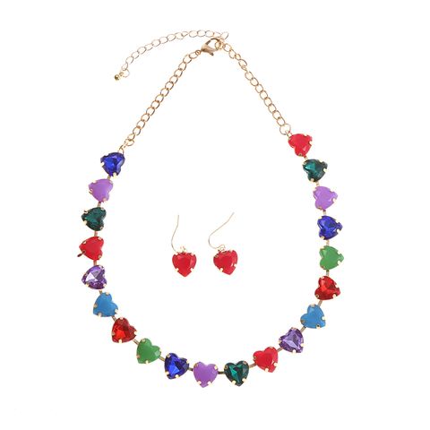 Elegant Luxurious Heart Shape Alloy Plating Inlay Glass Gold Plated Women's Necklace