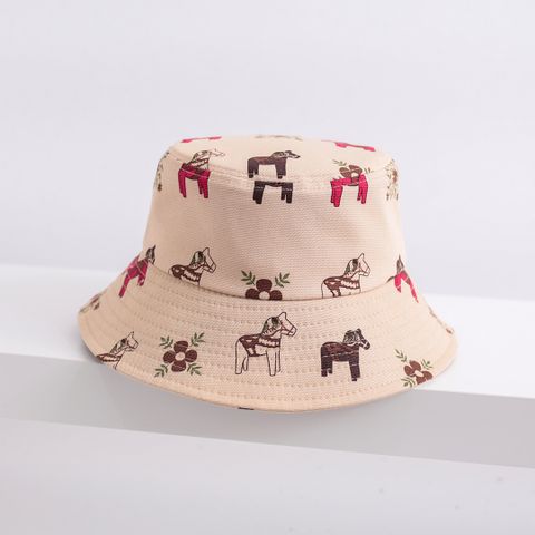 Unisex Casual Simple Style Cartoon Horse Printing Wide Eaves Bucket Hat