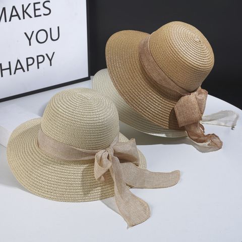 Women's Sweet Bow Knot Wide Eaves Straw Hat