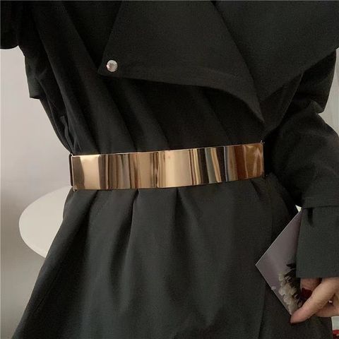 Business Formal Classic Style Solid Color Alloy Elastic Band Buckle Polishing Sequins Women's Chain Belts