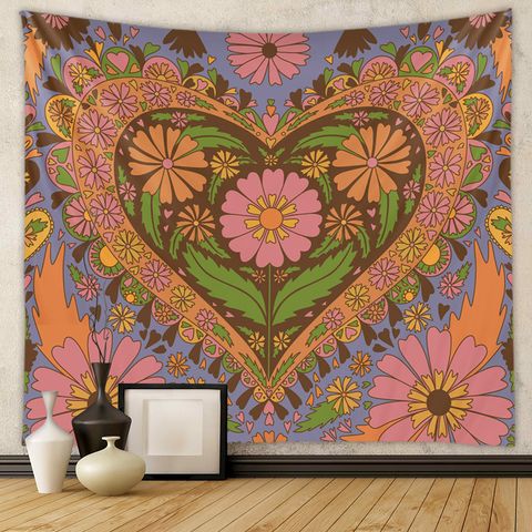 Retro Pastoral Heart Shape Flower Polyester Tapestry