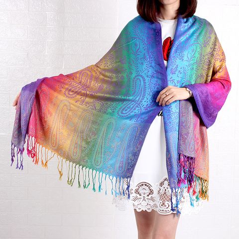 Women's Ethnic Style Bohemian Gradient Color Cotton Tassel Shawl