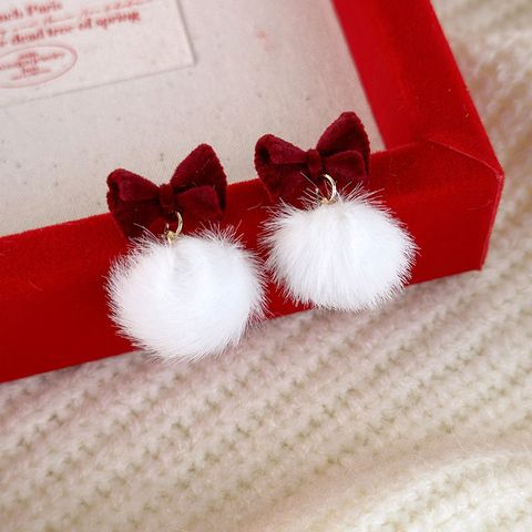 1 Pair Cute Bridal Sweet Solid Color Bowknot Flocking Drop Earrings