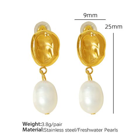 1 Pair Elegant Vintage Style Irregular Color Block Plating Inlay Titanium Steel Freshwater Pearl 18k Gold Plated Drop Earrings