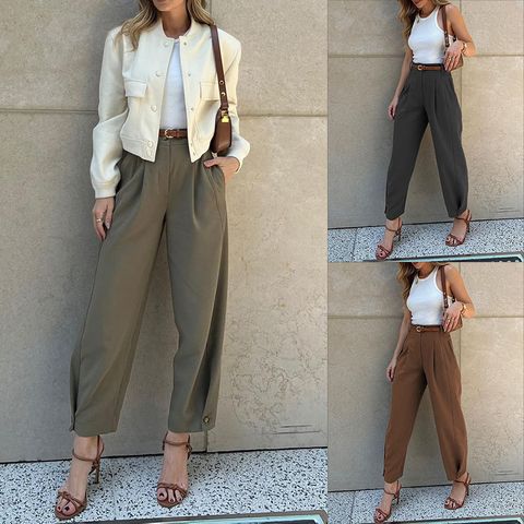Women's Daily Casual Retro Solid Color Ankle-length Dress Pants