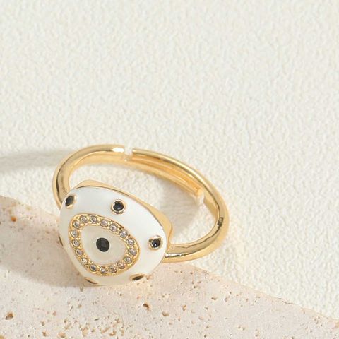 Vintage Style Simple Style Commute Devil's Eye Copper Enamel Plating Inlay Zircon 14k Gold Plated Open Rings