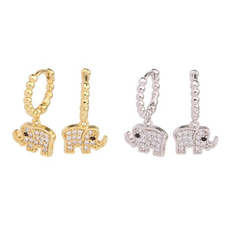 1 Pair Sweet Elephant Inlay Sterling Silver Zircon Drop Earrings