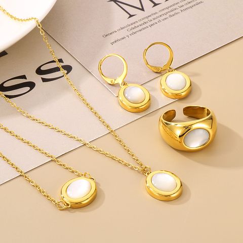 Stainless Steel 18K Gold Plated Simple Style Plating Inlay Oval Opal Jewelry Set