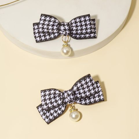 Women's Girl's Fairy Style Cute Preppy Style Houndstooth Synthetic Resin Fabric Bowknot Hair Clip