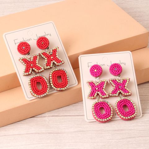 1 Pair Retro Letter Handmade Inlay Stainless Steel Cloth Glass Drop Earrings