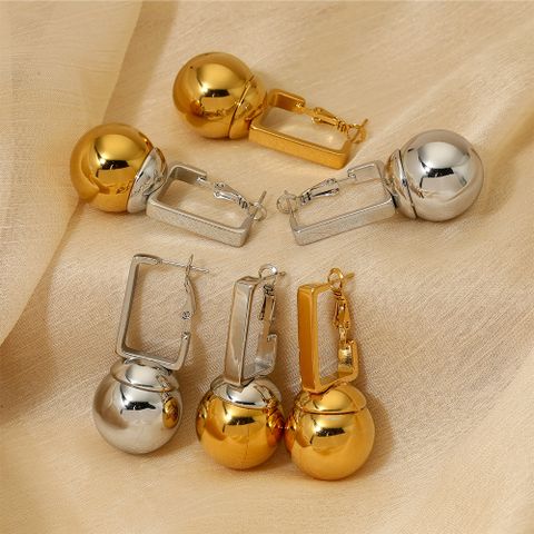 1 Pair Simple Style Ball Polishing Plating 304 Stainless Steel 16K Gold Plated White Gold Plated Gold Plated Drop Earrings