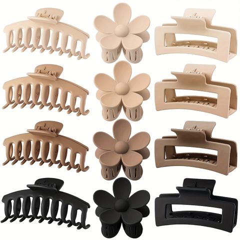 Women's Solid Color Commute Square Flower Plastic Criss Cross Flowers Hollow Out Hair Claws