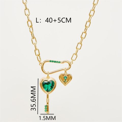 Glass Copper Streetwear Plating Inlay Heart Shape Key Zircon Pendant Necklace