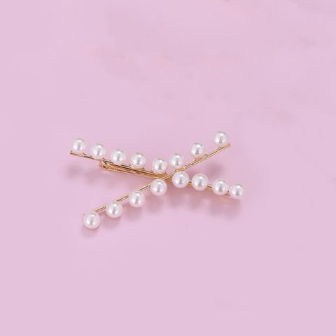 Women's Simple Style Pearl Copper Criss Cross Plating Hair Clip
