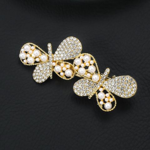 Women's Lady Butterfly Alloy Plating Inlay Artificial Pearls Rhinestones Hair Clip