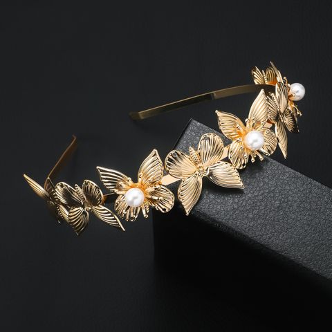 Women's Lady Butterfly Metal Inlay Artificial Pearls Hair Band