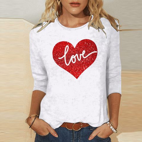 Women's T-shirt 3/4 Length Sleeve T-shirts Casual Classic Style Heart Shape