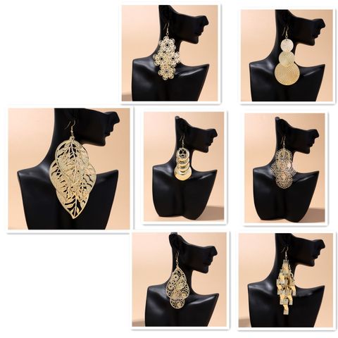1 Pair Casual Exaggerated Leaf Circle Alloy Drop Earrings