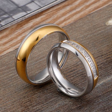 Titanium Steel 18K Gold Plated Korean Style Geometric Zircon Rings