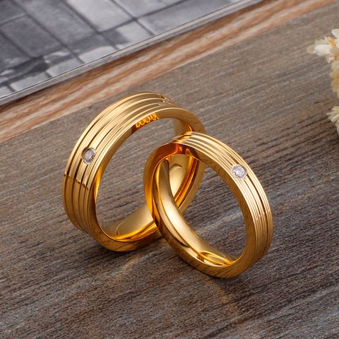 Titanium Steel 18K Gold Plated Simple Style Geometric Zircon Rings