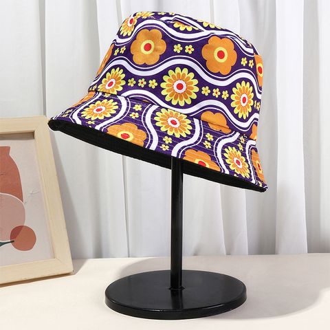 Unisex Vacation Rock Flower Printing And Dyeing Flat Eaves Bucket Hat