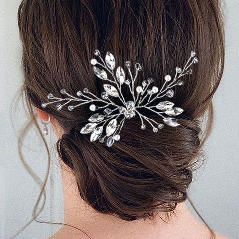 Women's Wedding Bridal Leaf Alloy Rhinestone Glass Hairpin