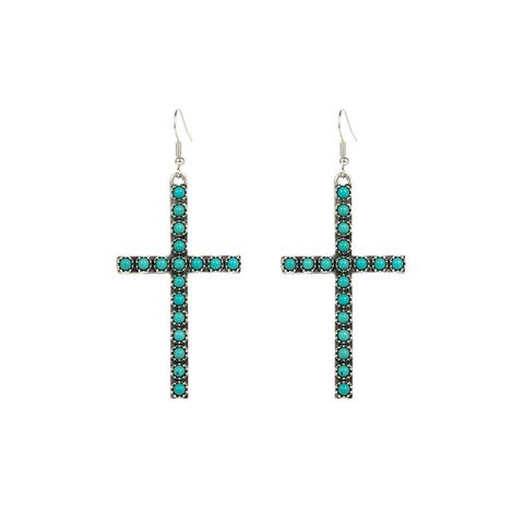 1 Pair Elegant Cross Oval Plating Inlay Alloy Turquoise Silver Plated Ear Hook
