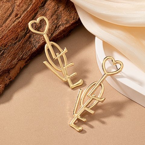 1 Pair Romantic Letter Heart Shape Plating Alloy Ferroalloy 14k Gold Plated Drop Earrings