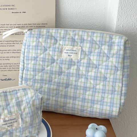 Vacation Plaid Polyester Square Makeup Bags