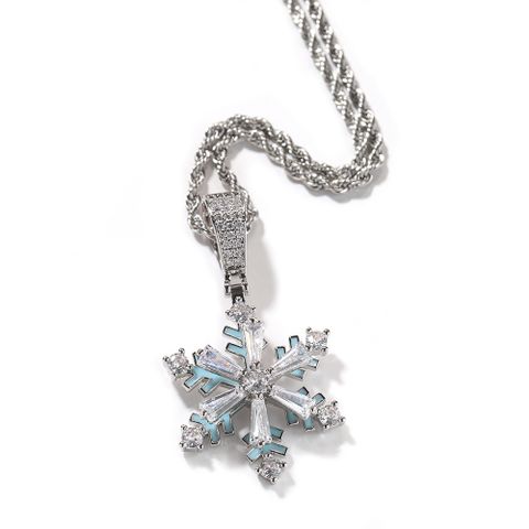 Hip-hop Snowflake Copper Luminous Inlay Zircon Pendant Necklace