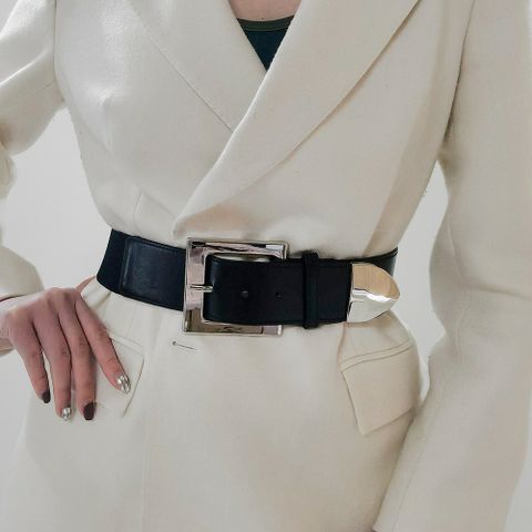 Básico Color Sólido Imitación De Cuero Mujeres Cinturones De Cuero