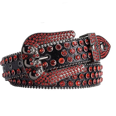 Exaggerated Punk Streetwear Solid Color Pu Leather Alloy Diamond Women's Leather Belts