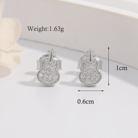 1 Pair Simple Style Guitar Plating Inlay Sterling Silver Zircon White Gold Plated Rhodium Plated Ear Studs