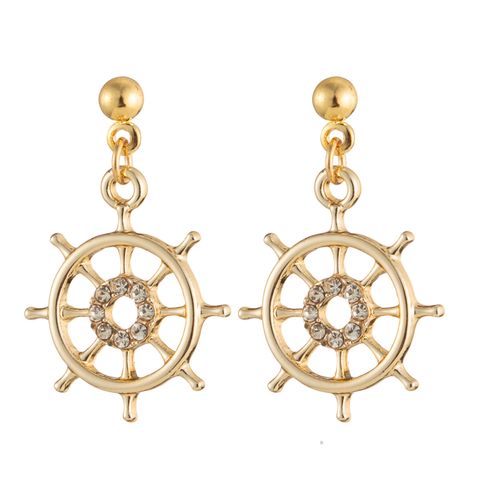 1 Pair Marine Style Rudder Anchor Plating Inlay Alloy Rhinestones Gold Plated Silver Plated Drop Earrings