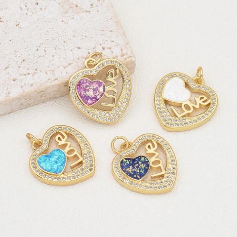 1 Piece Simple Style Letter Heart Shape Copper Plating Inlay Jewelry Accessories