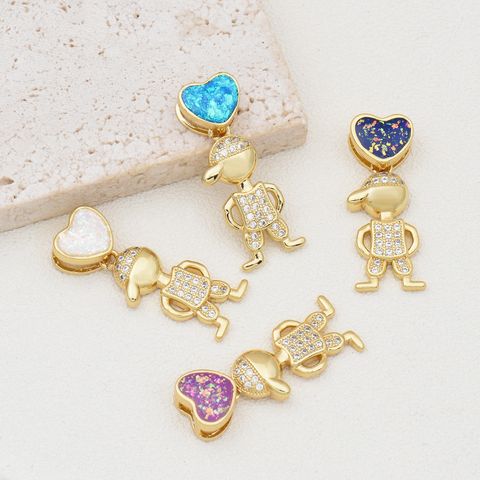1 Piece Cute Cartoon Character Heart Shape Copper Plating Inlay Jewelry Accessories