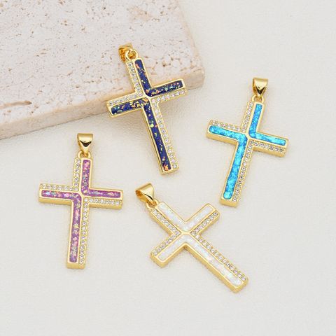 1 Piece Basic Cross Copper Plating Inlay Jewelry Accessories