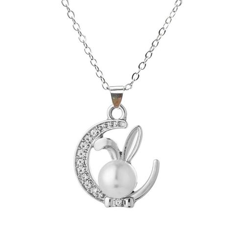 Cute Rabbit Moon Alloy Plating Inlay Rhinestones Pearl Women's Earrings Necklace