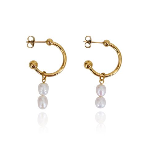 1 Pair Simple Style Geometric 304 Stainless Steel Freshwater Pearl Freshwater Pearl 18K Gold Plated Drop Earrings