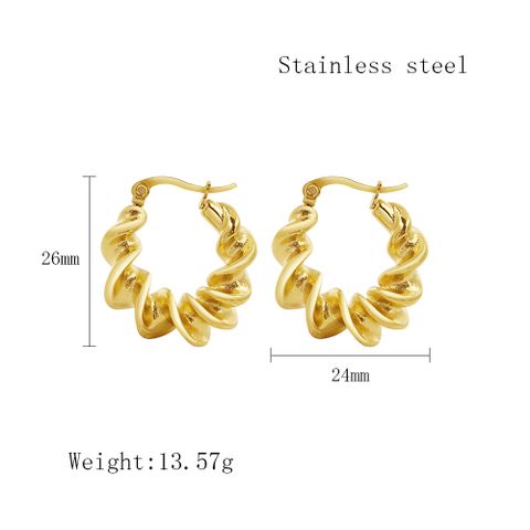 1 Pair Vintage Style Spiral 304 Stainless Steel 18K Gold Plated Hoop Earrings
