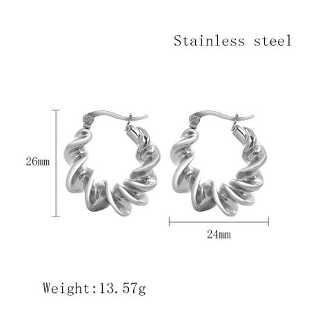 1 Pair Vintage Style Spiral 304 Stainless Steel 18K Gold Plated Hoop Earrings