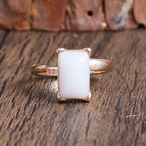 Ethnic Style Simple Style Rectangle Alloy Stone Plating Natural Stone 18k Gold Plated Women's Open Rings
