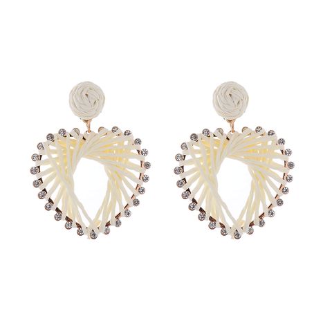 1 Pair Elegant Sweet Heart Shape Inlay Alloy Raffia Rhinestones Gold Plated Drop Earrings