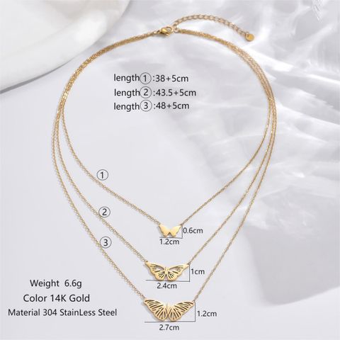 304 Stainless Steel 14K Gold Plated Elegant Classic Style Roman Style Plating Hollow Out Inlay Moon Snake Butterfly Acrylic Layered Necklaces